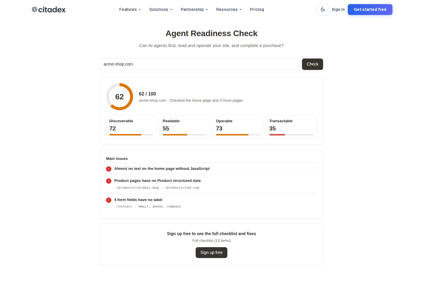 Agent Readiness Check result