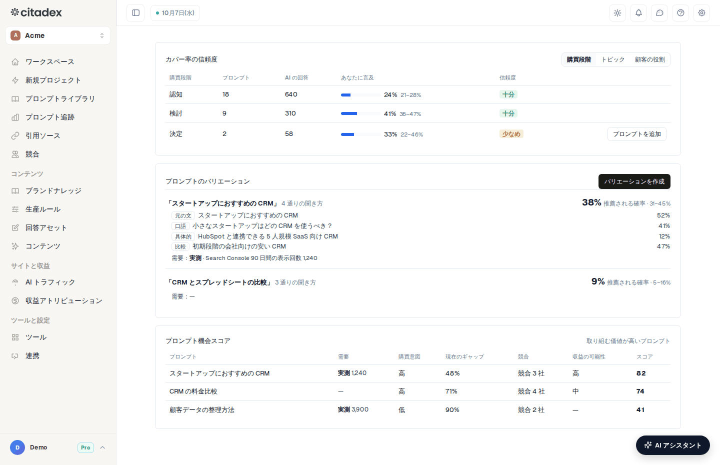 プロンプトライブラリ → カバー率